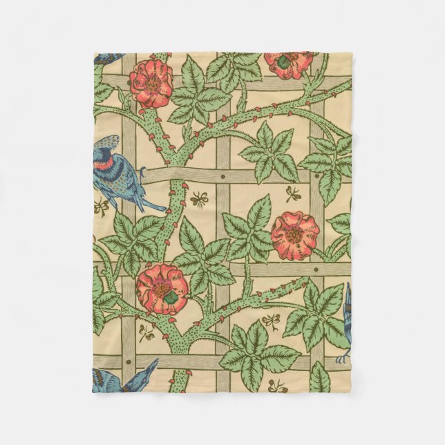 William Morris Trellis Classic Wallpaper Design  Fleece Blanket (Front)
