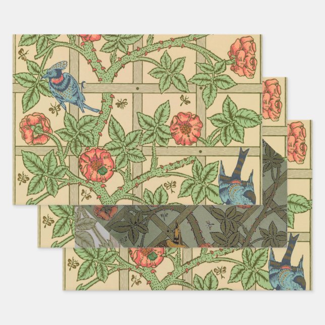 William Morris Trellis Classic Wallpaper Design  Wrapping Paper Sheet (Set)