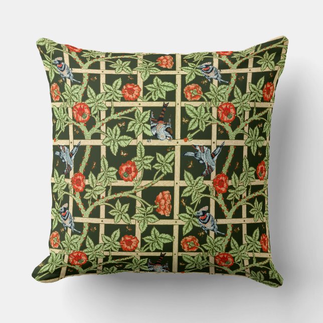 William Morris Trellis Pattern in Green Cushion (Front)