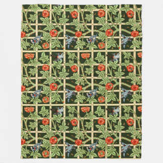 William Morris Trellis Pattern in Green Fleece Blanket