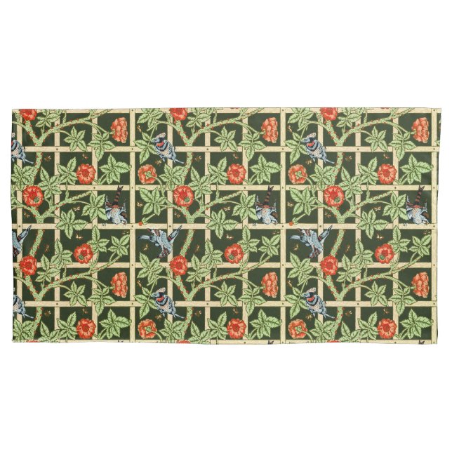 William Morris Trellis Pattern in Green Pillowcase (Front)