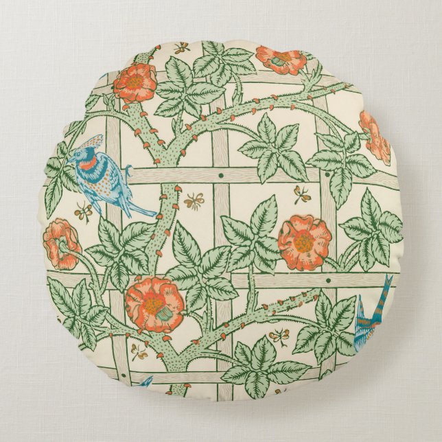 William Morris Trellis Victorian Wallpaper Round Cushion (Front)