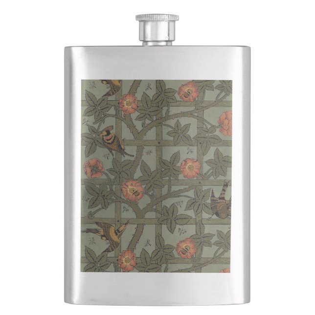 William Morris Trellis Wallpaper Art Hip Flask (Front)