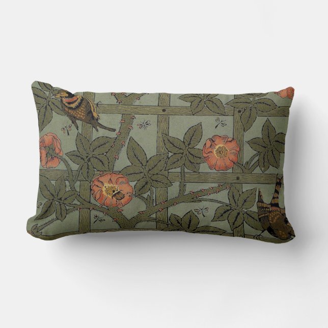 William Morris Trellis Wallpaper Art Lumbar Cushion (Front)
