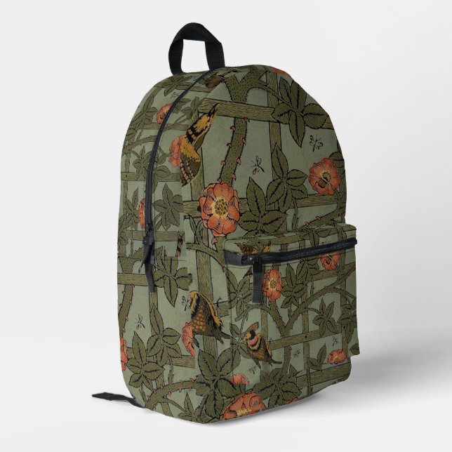 William Morris Trellis Wallpaper Art Printed Backpack (Back Corner Left)