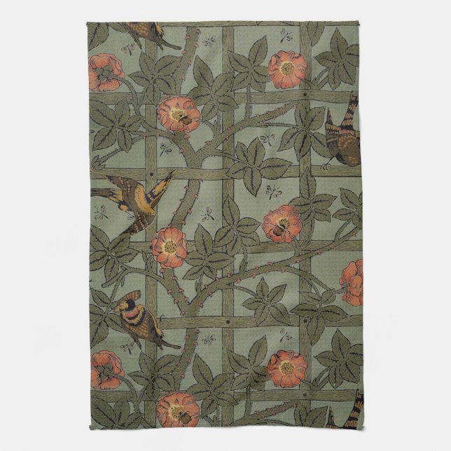 William Morris Trellis Wallpaper Art Tea Towel (Vertical)