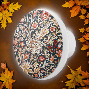 William * Morris Trent Floral Red Indigo Gold Ceramic Knob
