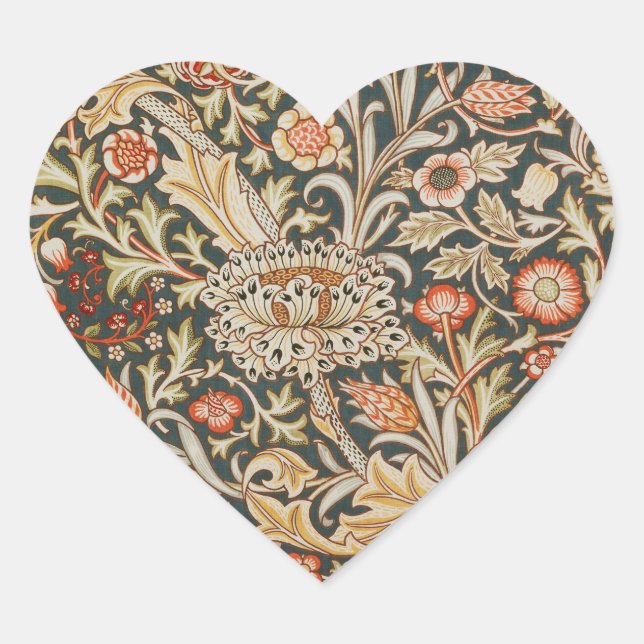 William Morris Trent Garden Flower Classic Botanic Heart Sticker (Front)