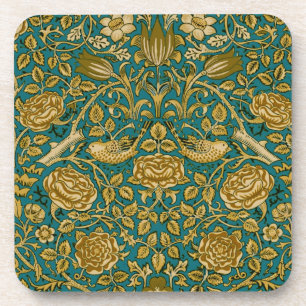 William Morris Tudor Rose Pattern Blue Golden Coaster