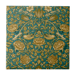 William Morris Tudor Rose Pattern Blue Golden Tile