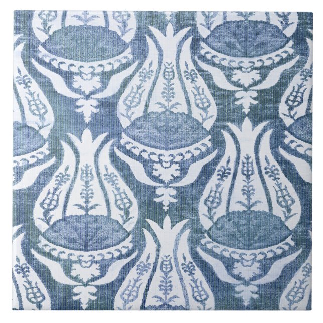 William Morris Tulip and Trellis Blue Floral Art Tile (Front)