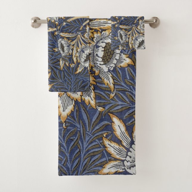 William Morris Tulip and Willow Floral Pattern Bath Towel Set (Insitu)