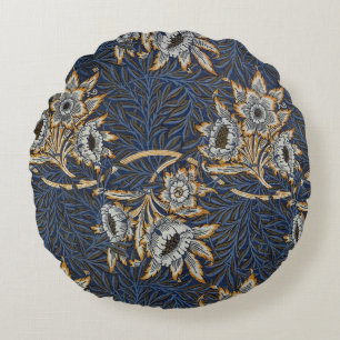 william morris tulip and willow tapestry pattern round cushion