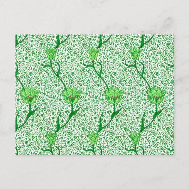 William Morris Tulip Damask, Emerald Green Postcar Postcard (Front)