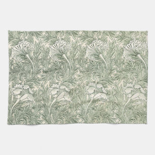 William Morris Tulip Green Floral Art Print Tea Towel