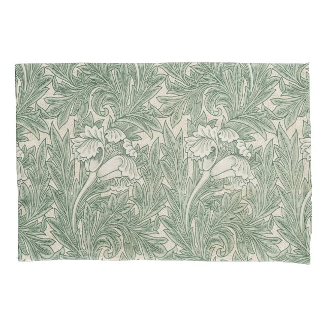 William Morris Tulip Pattern Sage Green Pillowcase (Front)