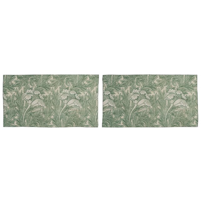 William Morris Tulip Pattern Sage Green Pillowcase (Front-Set)