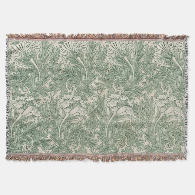 William Morris Tulip Pattern Sage Green Throw Blanket (Front)