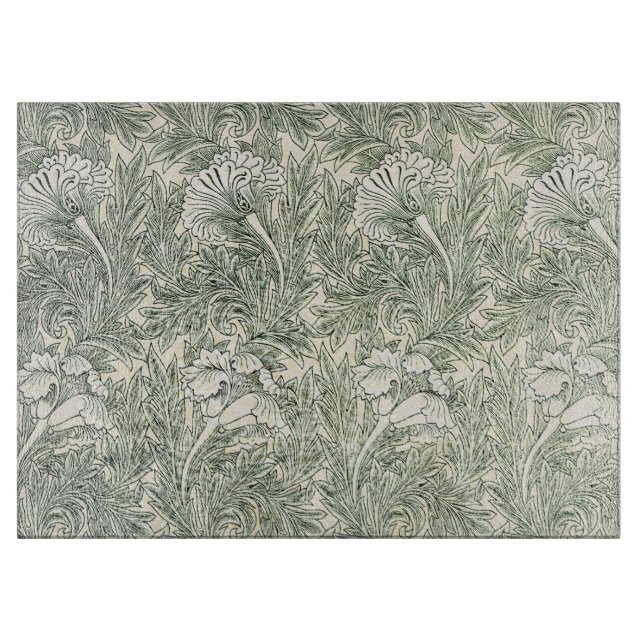 William Morris Tulip Wallpaper Classic Green Cutting Board (Front)