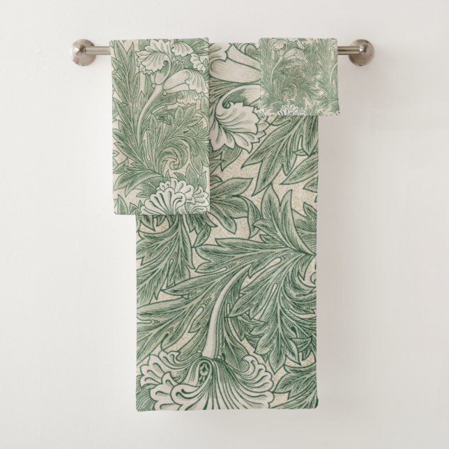 William Morris tulip wallpaper textile green Bath Towel Set (Insitu)