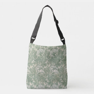 William Morris tulip wallpaper textile green Crossbody Bag