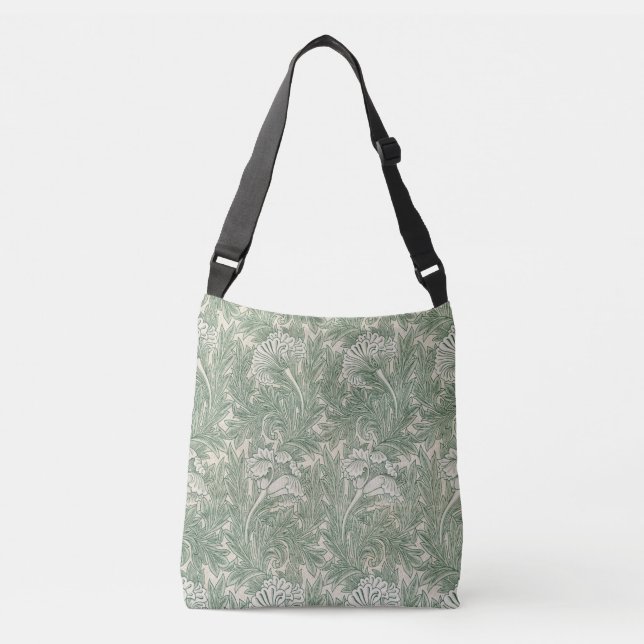 William Morris tulip wallpaper textile green Crossbody Bag (Front)