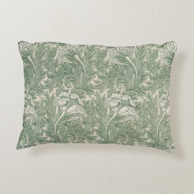 William Morris tulip wallpaper textile green Decorative Cushion (Back)