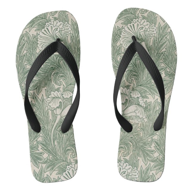 William Morris tulip wallpaper textile green Flip Flops (Footbed)