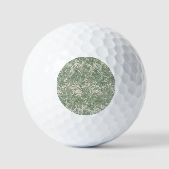 William Morris tulip wallpaper textile green Golf Balls (Front)