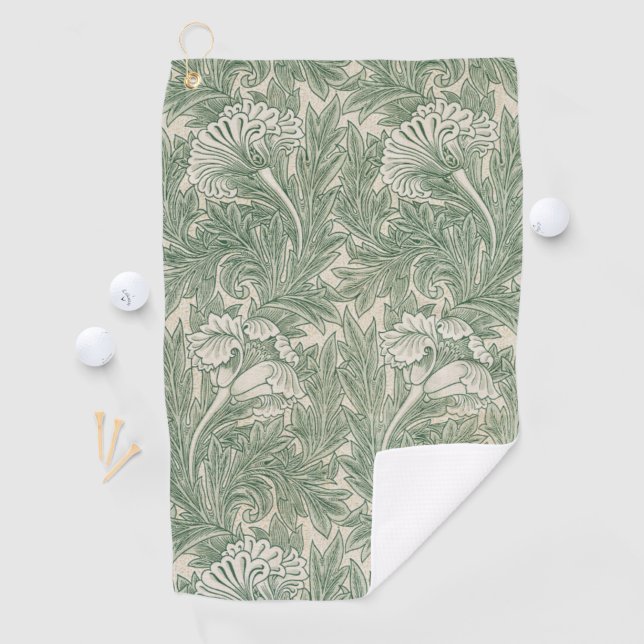 William Morris tulip wallpaper textile green Golf Towel (InSitu)