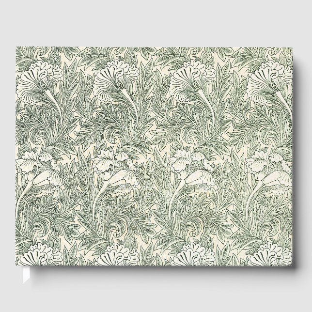 William Morris tulip wallpaper textile green Guest Book (Front)