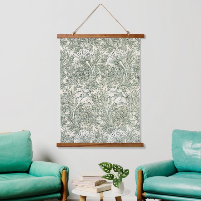 William Morris tulip wallpaper textile green Hanging Tapestry (Living Room)