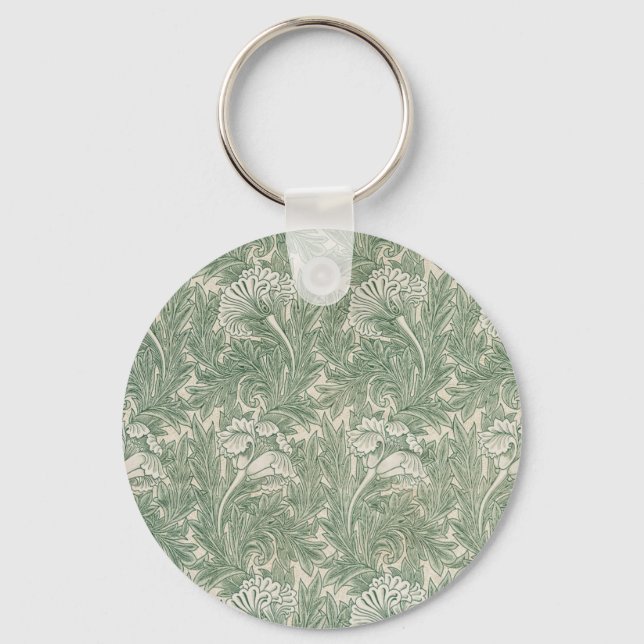 William Morris tulip wallpaper textile green Key Ring (Front)