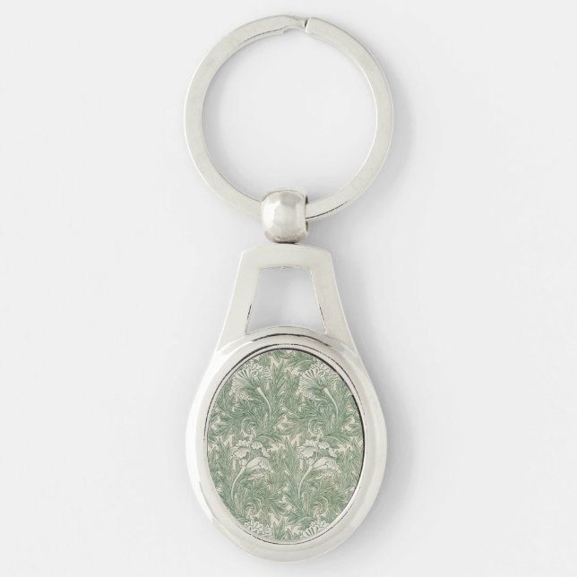 William Morris tulip wallpaper textile green Key Ring (Front)