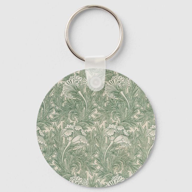 William Morris tulip wallpaper textile green Key Ring (Front)