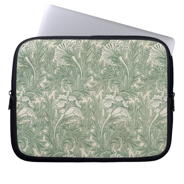 William Morris tulip wallpaper textile green Laptop Sleeve (Front)