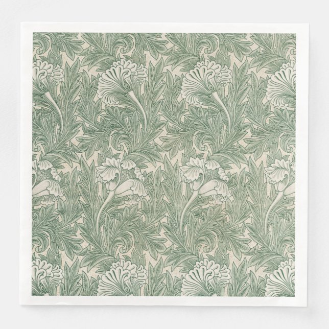 William Morris tulip wallpaper textile green Napkin (Front)
