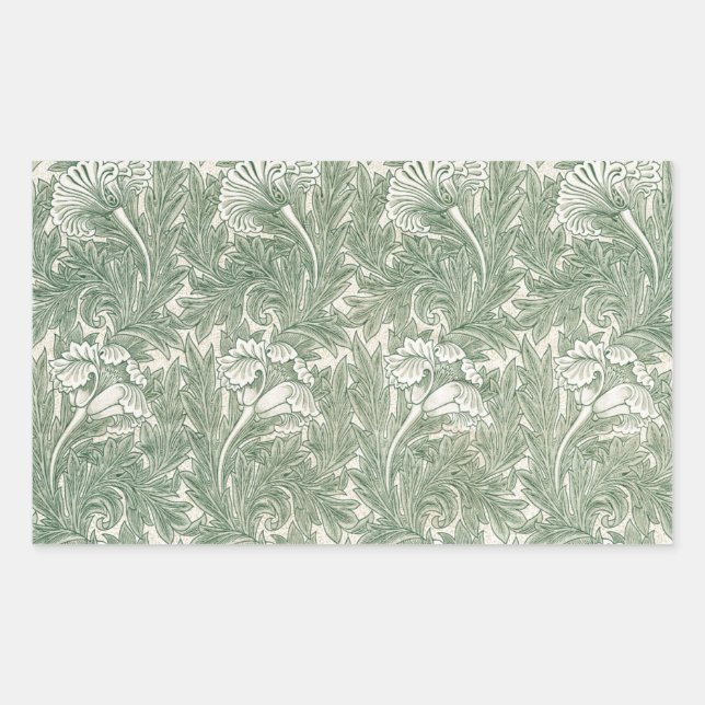 William Morris tulip wallpaper textile green Rectangular Sticker (Front)