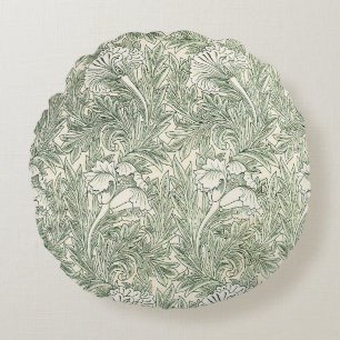 William Morris tulip wallpaper textile green Round Cushion