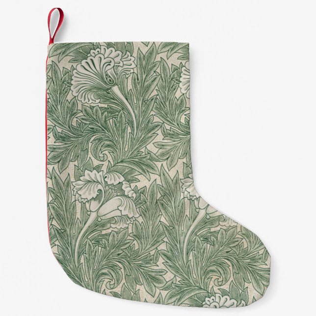 William Morris tulip wallpaper textile green Small Christmas Stocking (Front)