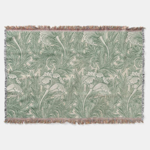 William Morris tulip wallpaper textile green Throw Blanket