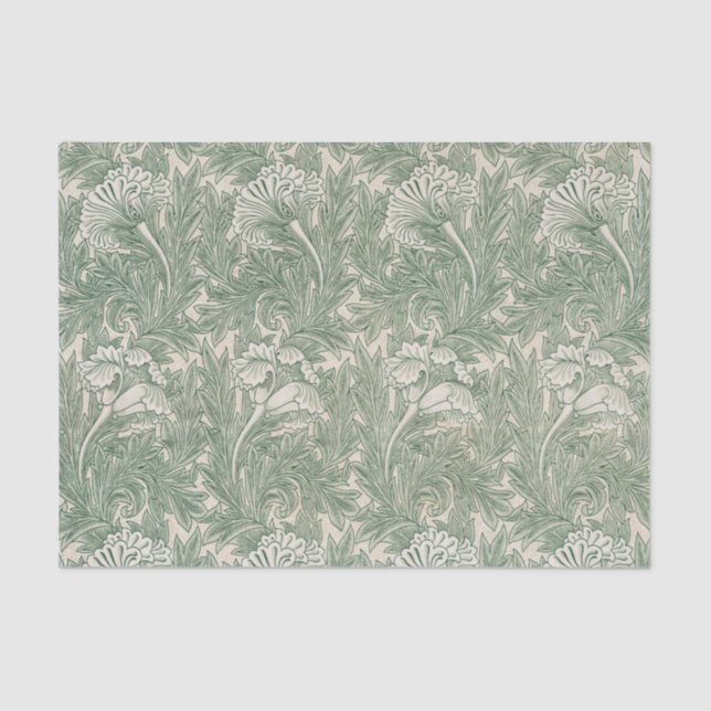 William Morris tulip wallpaper textile green Tissue Paper (Front)