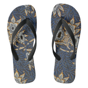 William Morris Tulip Willow Blue Pattern Flip Flops