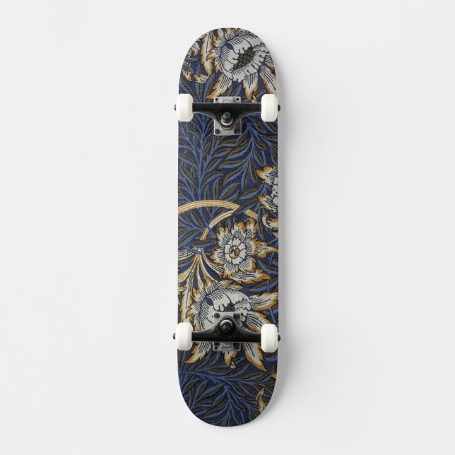 William Morris Tulip Willow Blue Pattern Skateboard (Front)