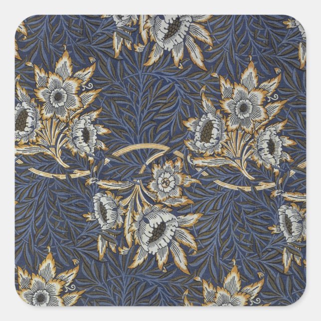 William Morris Tulip Willow Blue Pattern Square Sticker (Front)