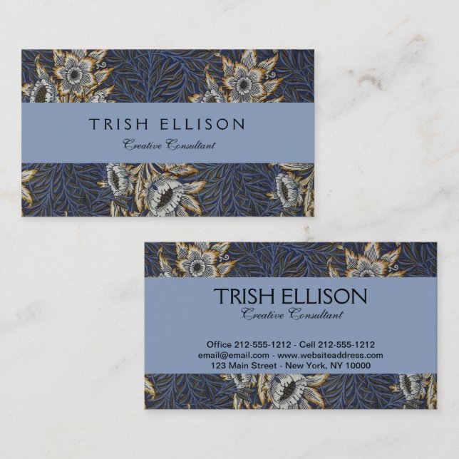 William Morris Tulip Willow Pattern Blue Floral Business Card (Front/Back)
