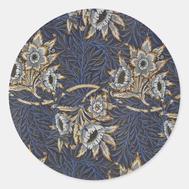 William Morris Tulip Willow Pattern Blue Floral Classic Round Sticker (Front)