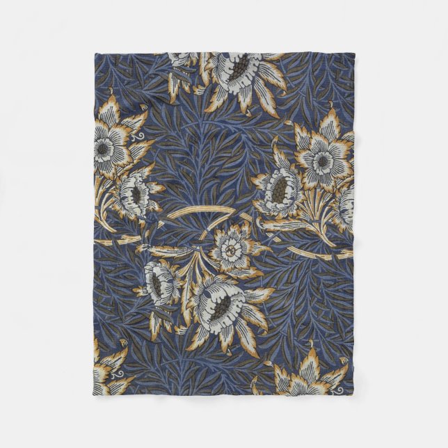 William Morris Tulip Willow Pattern Blue Floral Fleece Blanket (Front)