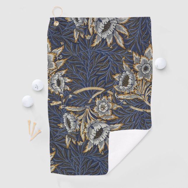 William Morris Tulip Willow Pattern Blue Floral Golf Towel (InSitu)
