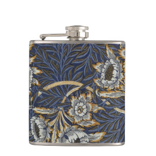 William Morris Tulip Willow Pattern Blue Floral Hip Flask